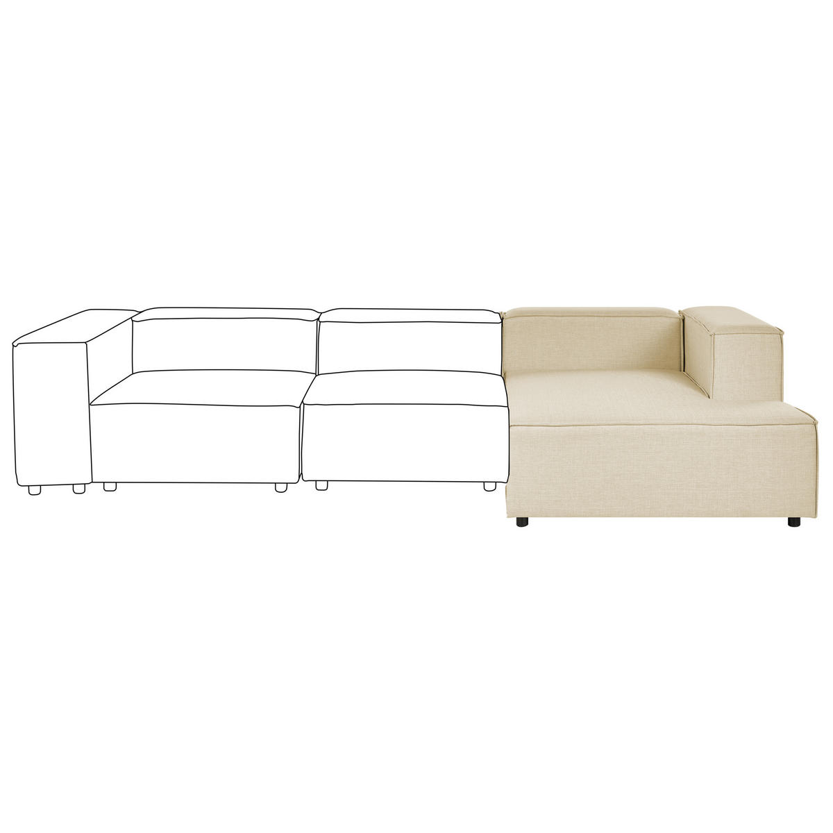 CHAISELONGUE Leinen beige linksseitig Aprica - Beige/Schwarz, Textil (119/68/180cm) - Beliani