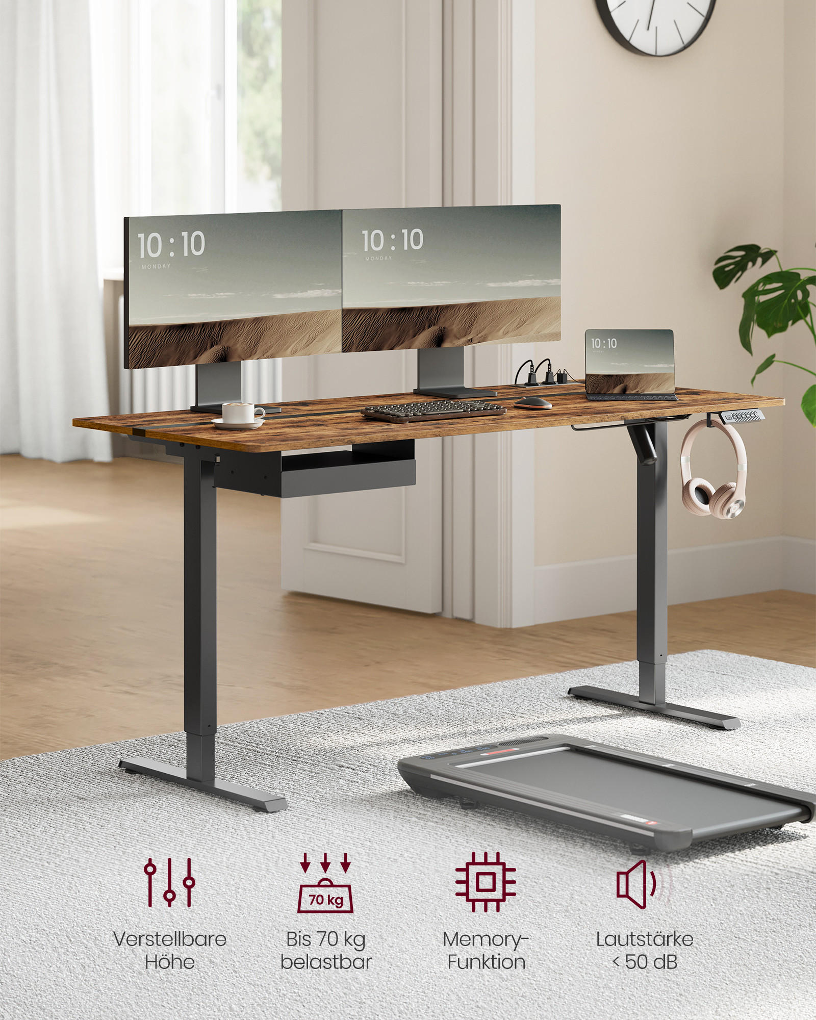 BÜROTISCH Booker - Braun, Holzwerkstoff (160/60/120cm) - VASAGLE