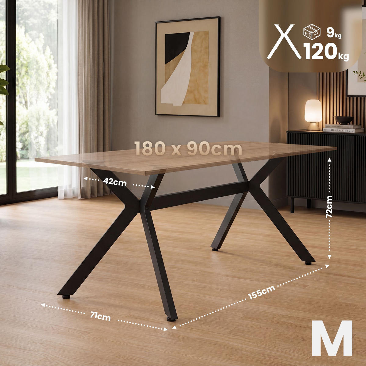 TISCHBEIN eckig 155/93/72 cm Metall Schwarz - Schwarz, Metall (155/72/93cm) - CLP