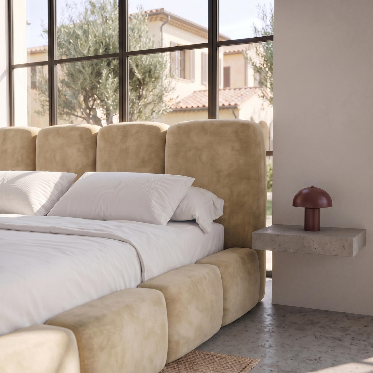 POLSTERBETT SUENO MAXI 200x200 cm in Beige, gepolstertes Kopfteil, Metalllattenrost, Bettkasten, Velour-Stoff - Beige/Naturfarben, Holz/Textil (200/200cm) - Muffo