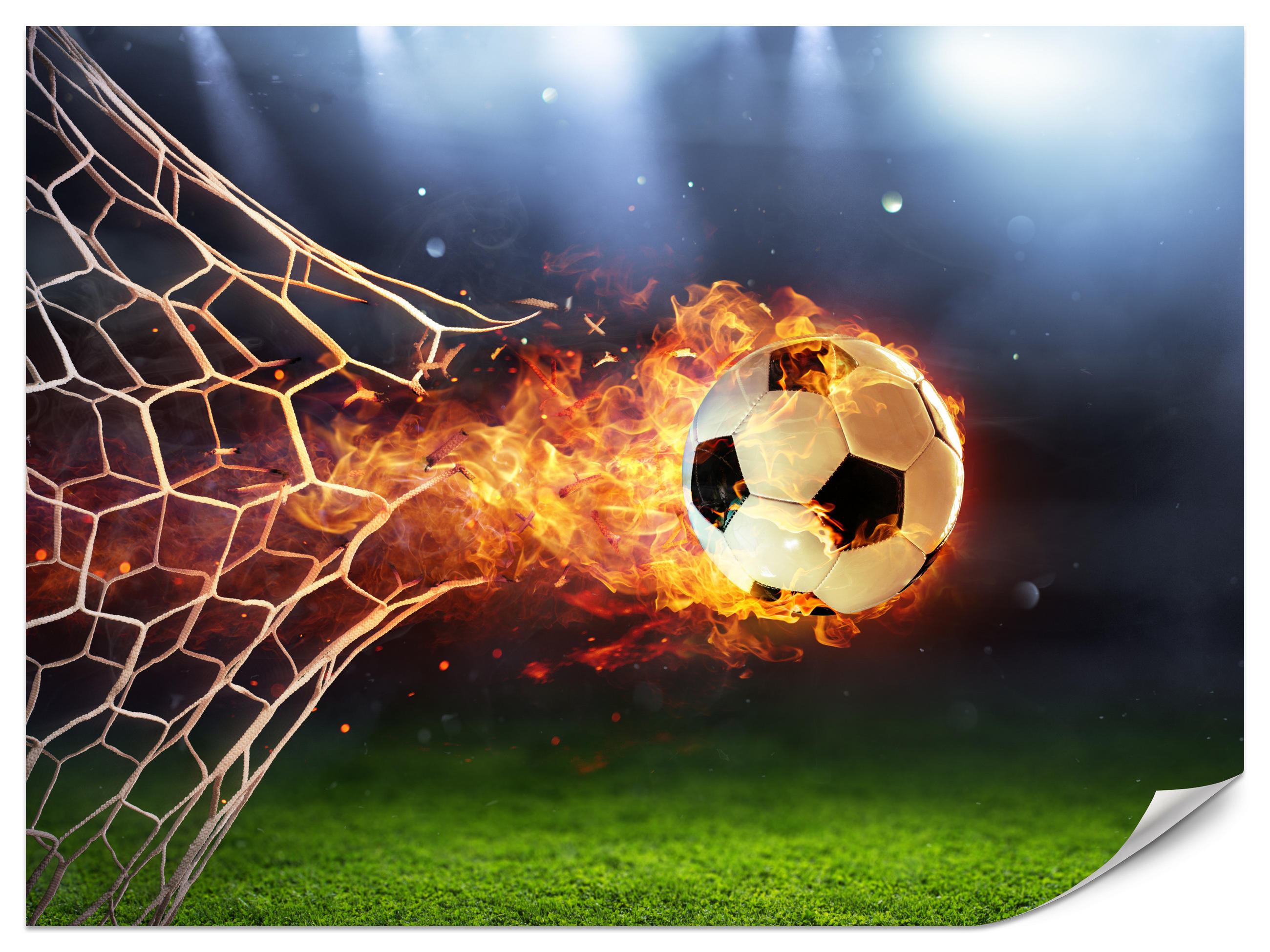 FOTOTAPETE für Jugendzimmer Fußball Flammen Stadion Feuer 500x350 - Multicolor, Papier (500/350cm) - Muralo