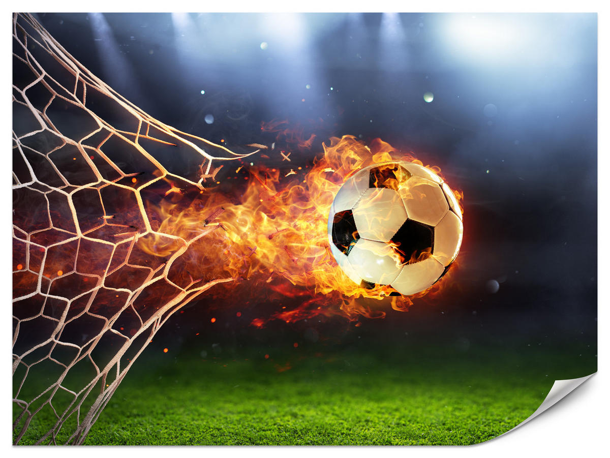 FOTOTAPETE für Jugendzimmer Fußball Flammen Stadion Feuer 500x350 - Multicolor, Papier (500/350cm) - Muralo