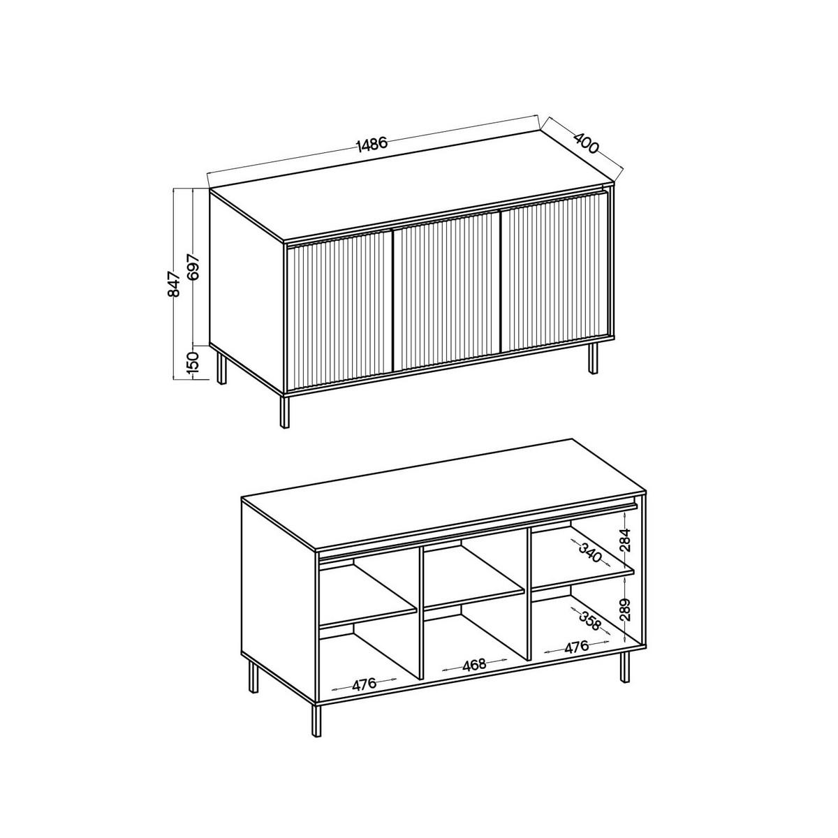 SIDEBOARD OSTIA 149/85/40 cm mit 3 Türen Beige - Beige, Holzwerkstoff (149/85/40cm) - MASSENO