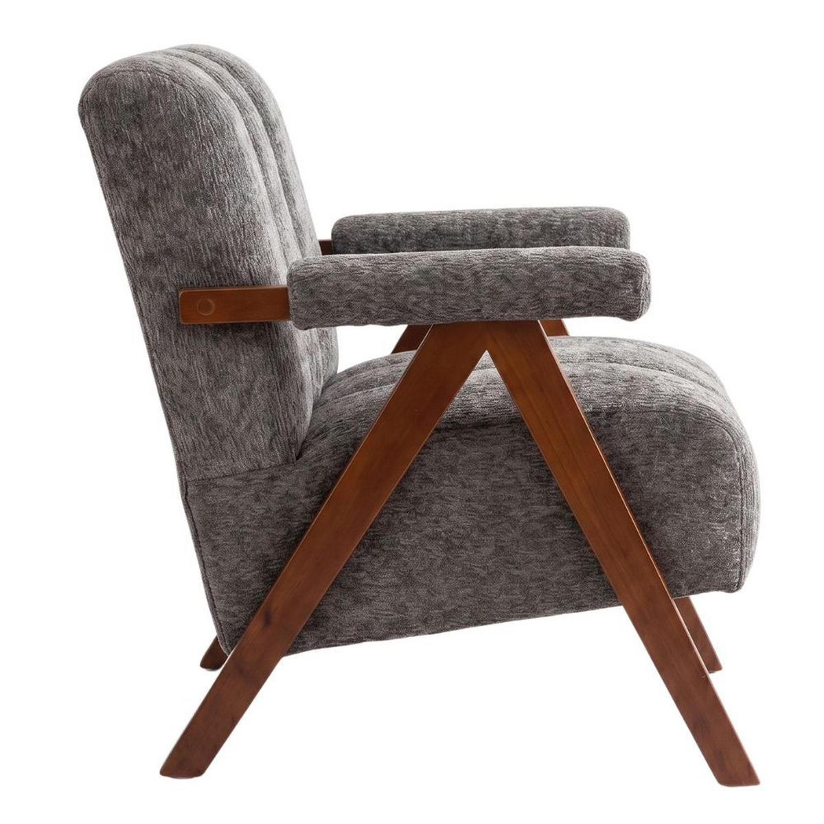 SESSEL Bouclé mit Massivholz-Rahmen Armlehnenstuhl - Grau, Textil (77/77/68.5cm) - Urban Meuble