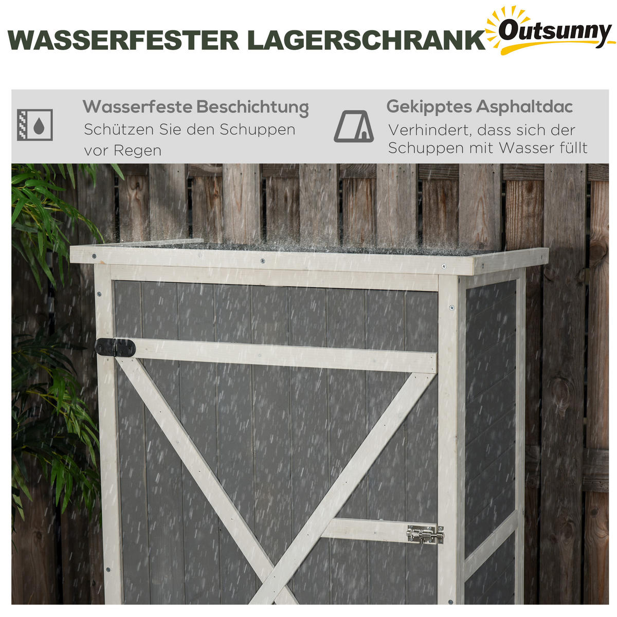 GARTENHAUS Geräteschuppen, mit Regalböden, für Garten, Tanne, Schwarz+Grau+Weiß - Schwarz/Weiß, Holz (56/115/75cm) - Outsunny