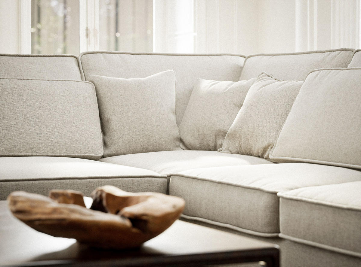 ECKSOFA Kirou Hellbeige Webstoff - Links Seite - Creme/Schwarz, Holz/Holzwerkstoff (225/311cm) - Maison de Reve