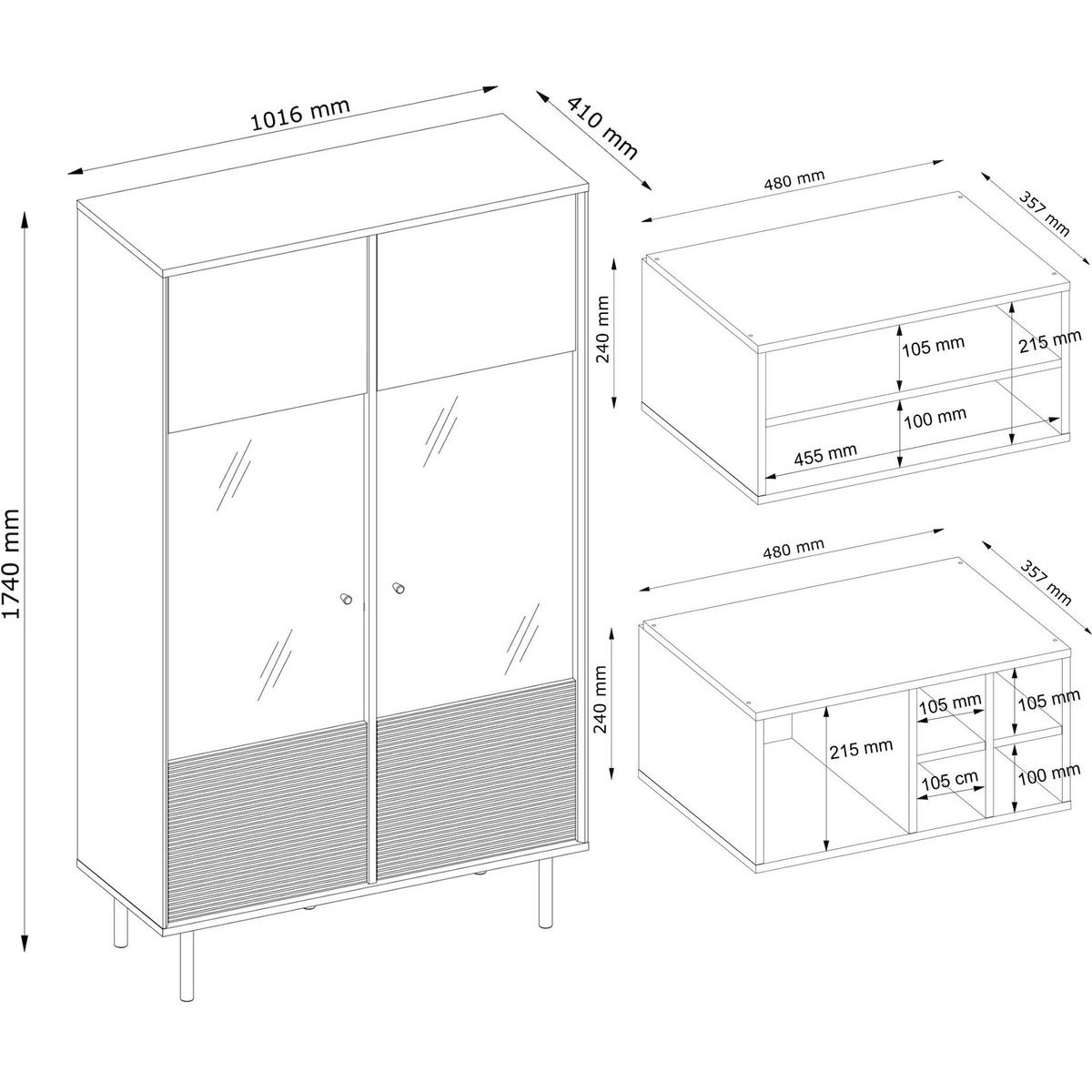 VITRINENSCHRÄNK LOFTY TV/Weineinlage, schwarz / Eiche natur - Eichefarben/Schwarz, Holzwerkstoff (102/174/41cm) - KONSIMO®