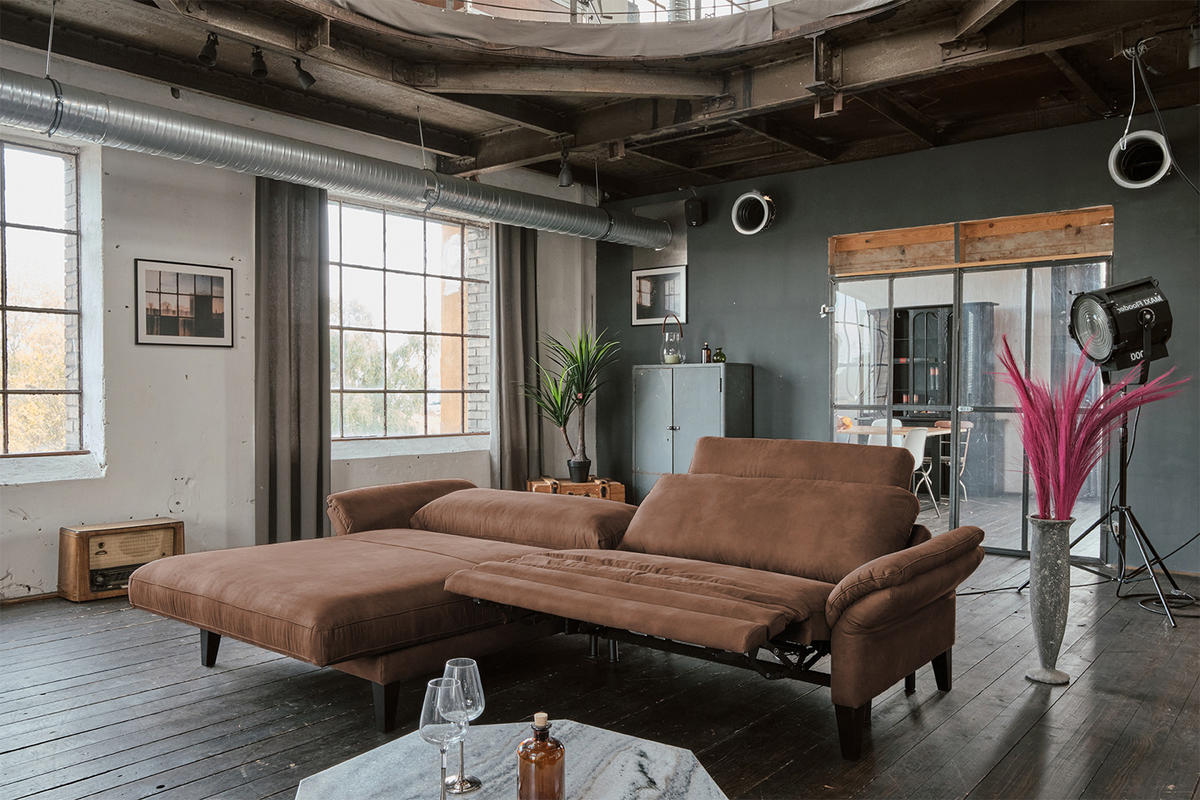 ECKSOFA MIT MOTORISCHER RELAXFUNKTION MALTA Braun Webstoff - Dunkelbraun/Schwarz, Buchenholz/Textil (302/175cm) - KAWOLA
