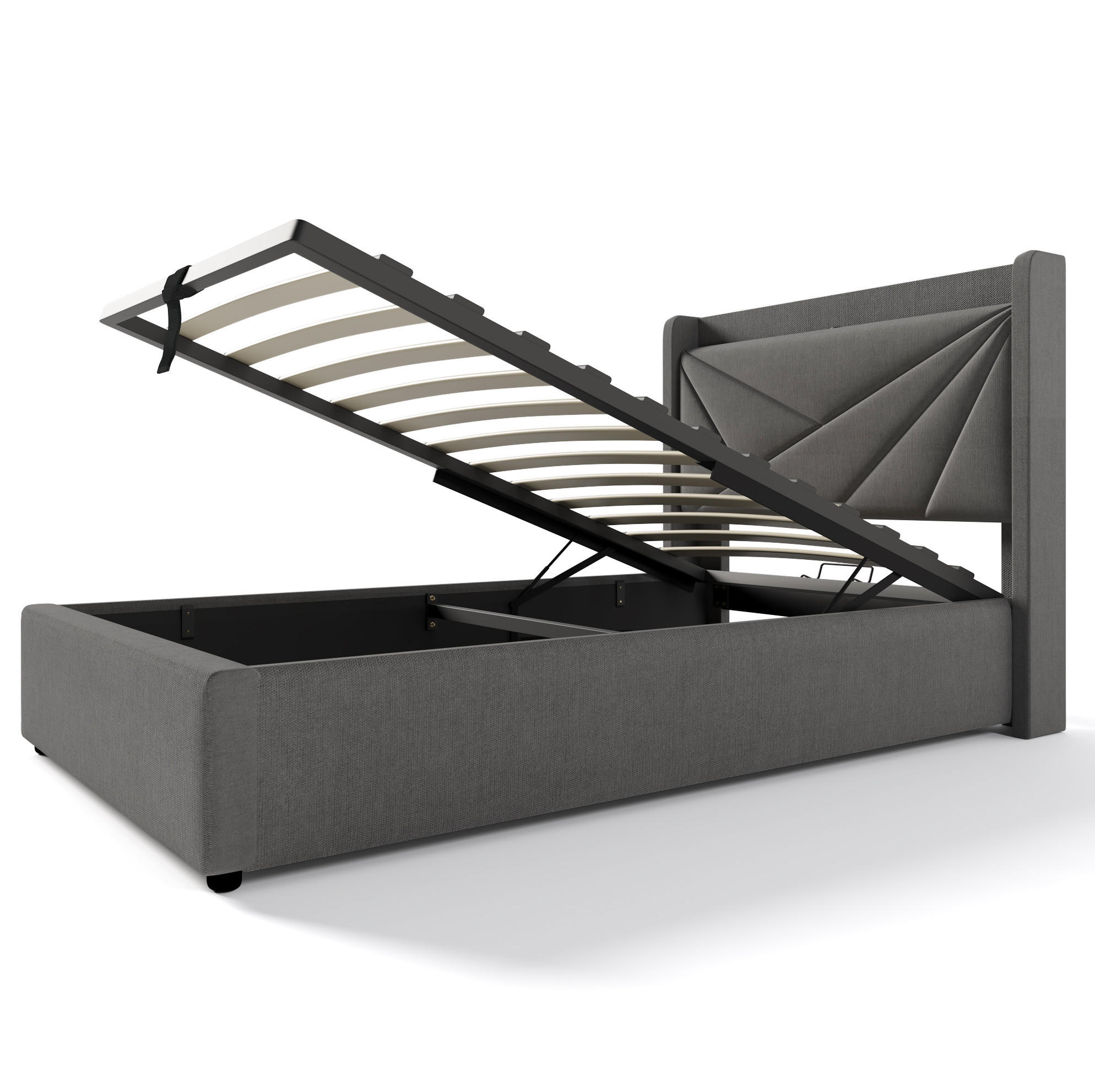 POLSTERBETT 90/200 cm grau mit Stauraum und USB-Typ-C-Ladefunktion - Grau, Textil (90/200cm) - OKWISH