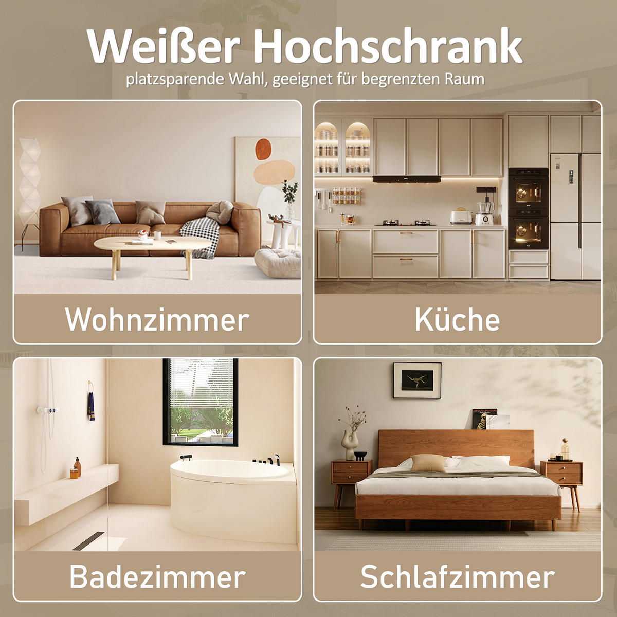 BADEZIMMER-HOCHSCHRANK 57.4x28.5x160cm in Weiß, feuchtigkeitsbeständig mit 4 Türen - Weiß, Holzwerkstoff (57.4/160/28.5cm) - Modfu