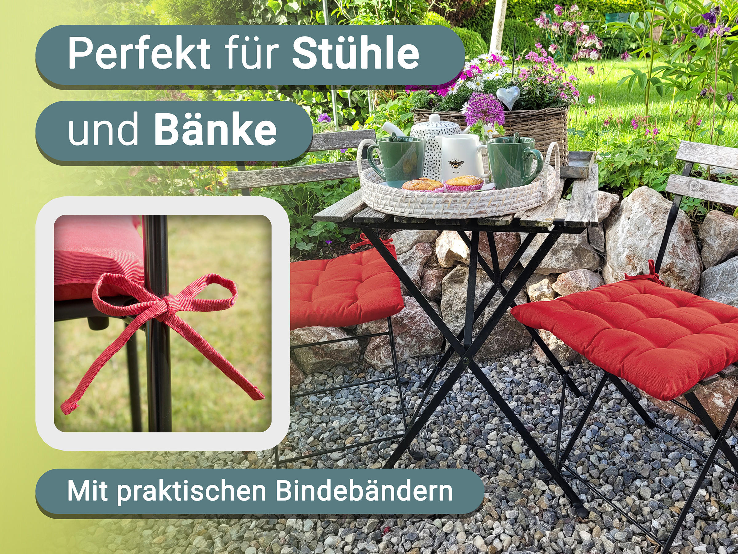 STUHLKISSEN, 4er-Set, 40x40 cm, 100% Polyester, Rot - Rot, Textil (40/40/3cm) - Zollner