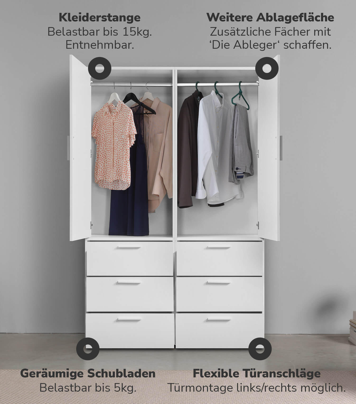 KLEIDERSCHRANK Der Grenzenlose - Weiß, Holzwerkstoff (120/187/58cm) - Mokebo