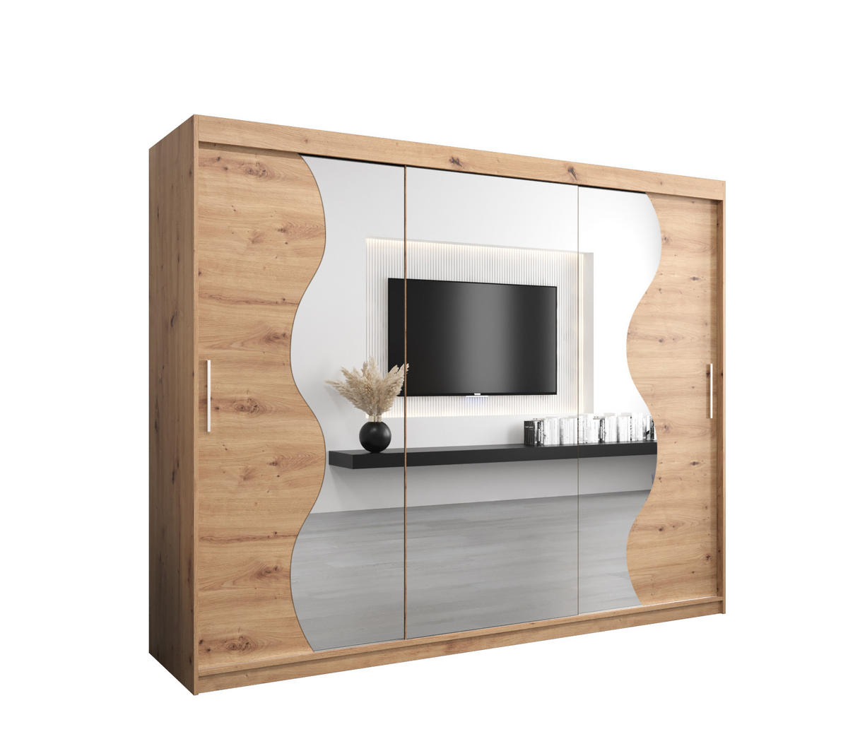 SCHWEBETÜRENSCHRANK 200/250/62 3-türig - Silberfarben/Eiche Artisan, Holz/Kunststoff (250/200/62cm) - Abiks Möbel
