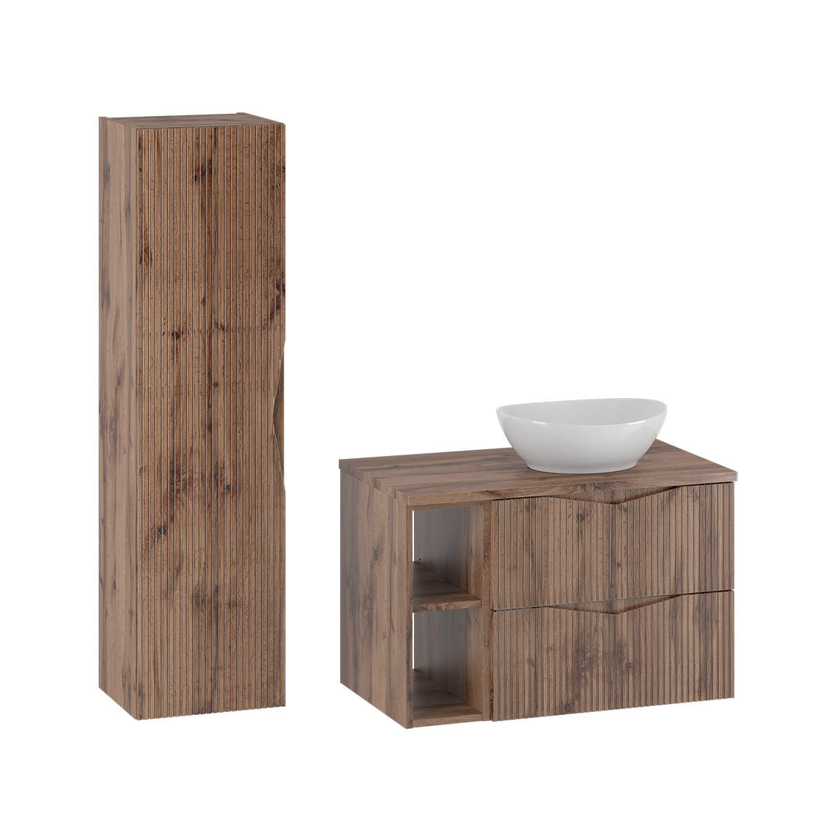BADMÖBEL Tao 2er-Set Holz - Braun, Holzwerkstoff (80.6/52.2/46.5cm) - Petits-meubles