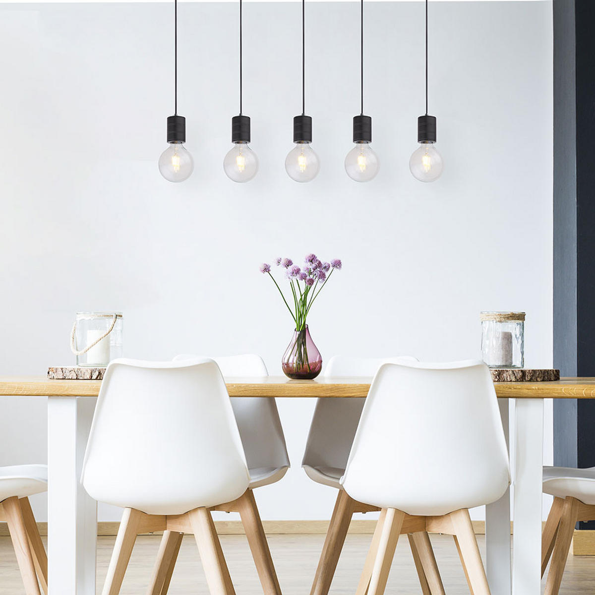 HÄNGELEUCHTE Aluminium Schwarz 5-flammig - Schwarz, Metall (115/10/120cm)