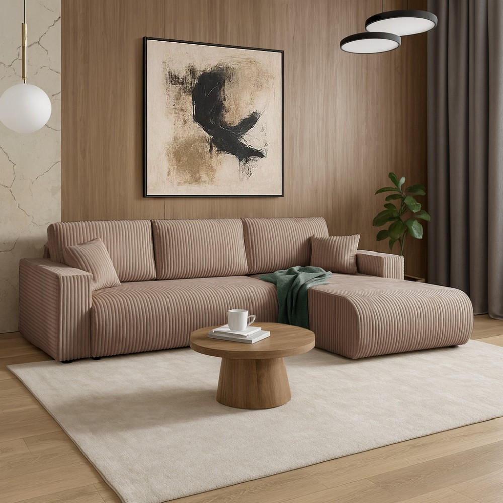 ECKSCHLAFSOFA Porto mit universelle Ottomane, Hellbraun - Hellbraun/Schwarz, Textil (288/190cm) - Beautysofa
