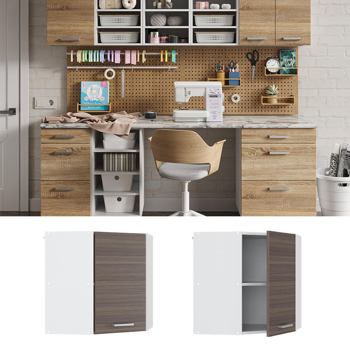 UNIVERZÁLNÍ NÁSTĚNNÁ SKŘÍŇKA R-Line Šedá - šedá, kompozitní dřevo (57/60/34.1cm) - Vicco