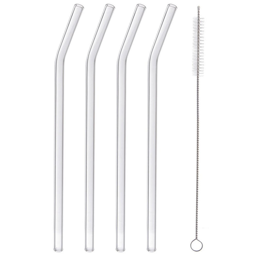 TRINKHALME Glas-Set mit Bürste 5-teilig Transparent - Schwarz, Glas (0.5/20cm) - Orion 