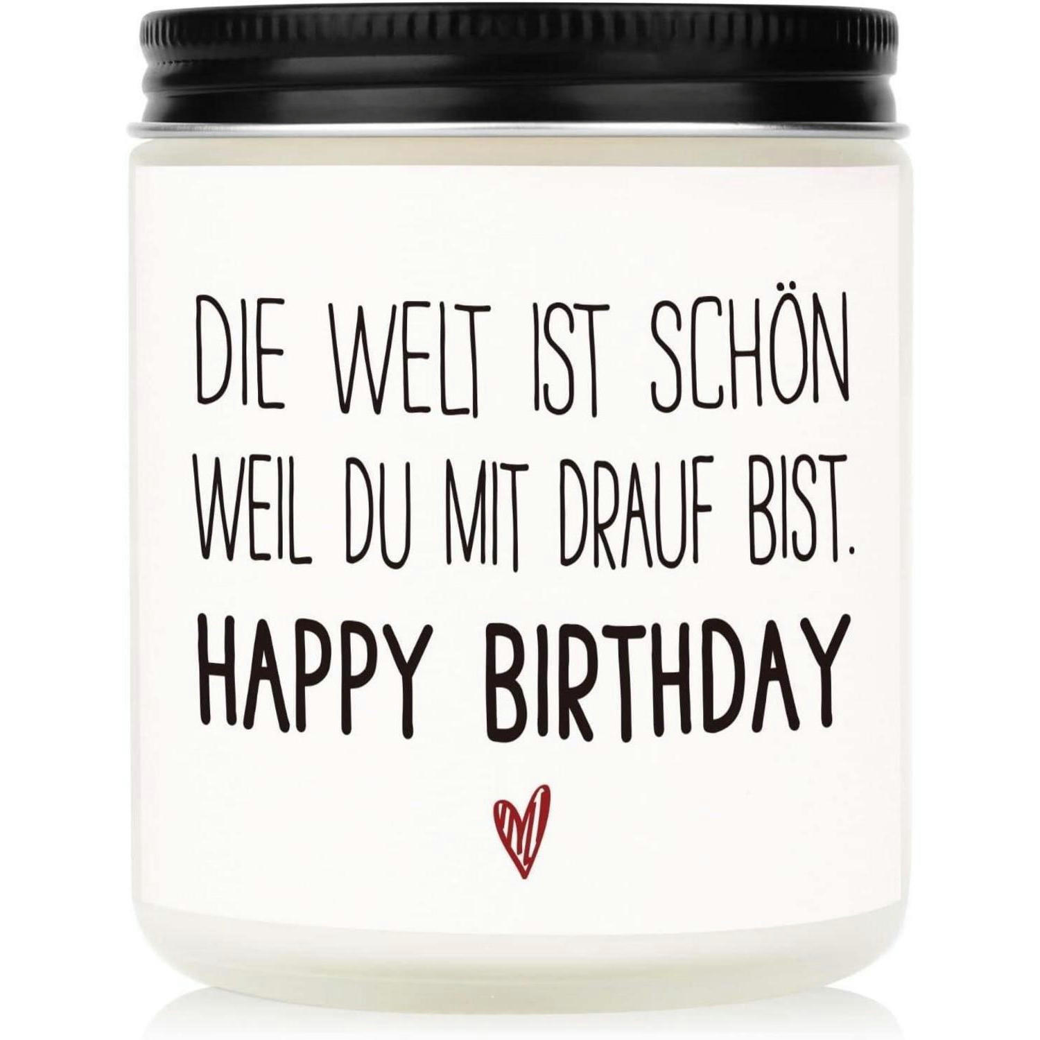 DUFTKERZE Happy Birthday Sojawachs 35 Stunden Brenndauer - Weiß, Paraffin (9cm)