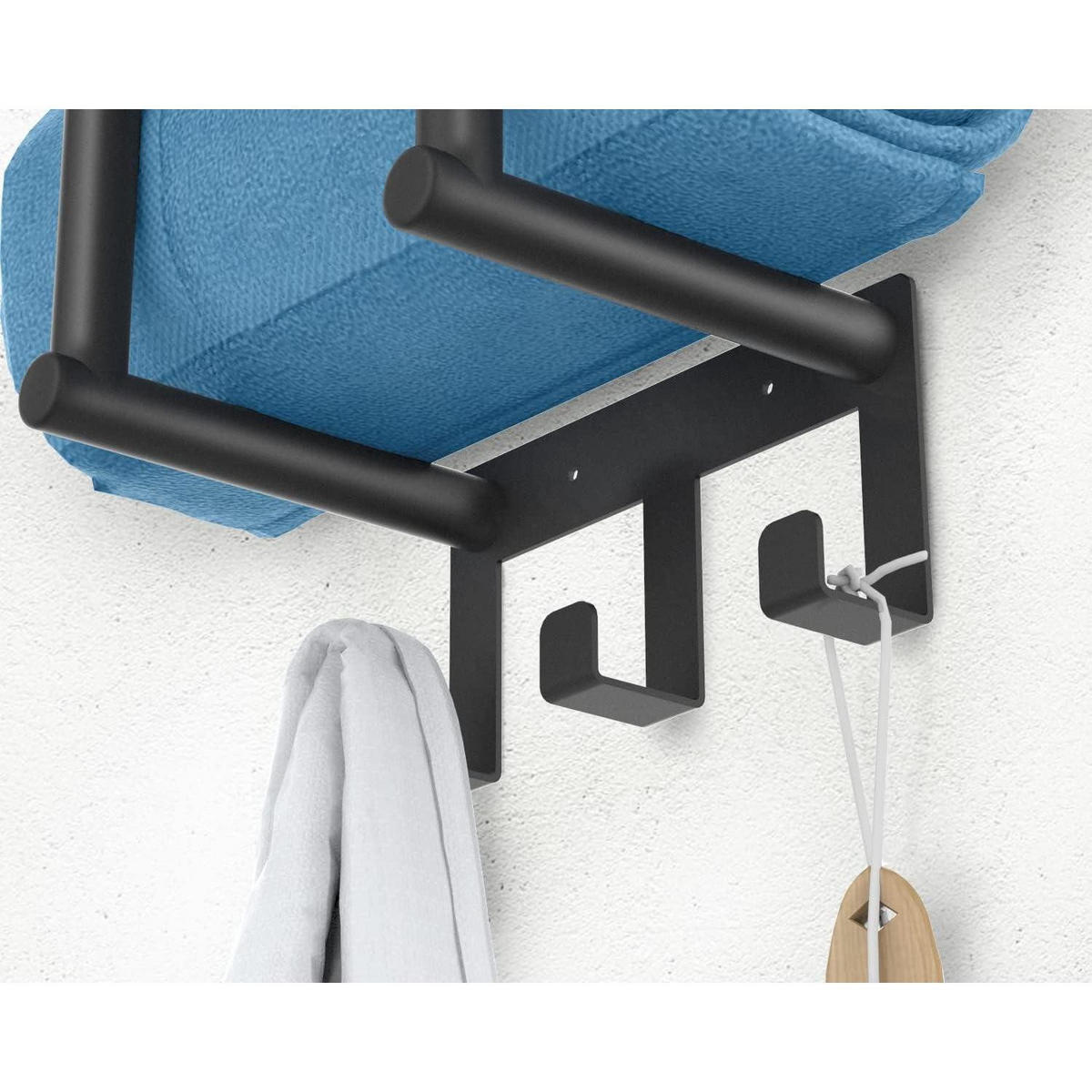 HANDTUCHREGAL mit Ablage und Haken 50 cm Schwarz - Schwarz, Metall (32/16/50cm)