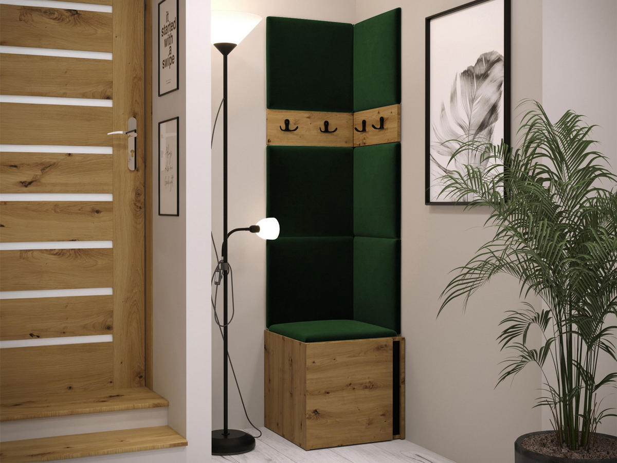 MOBILIER PENTRU HOL Orion XXI - verde/stejar Artisan, material plastic/compozit lemnos (42/186/46cm) - MIRJAN24