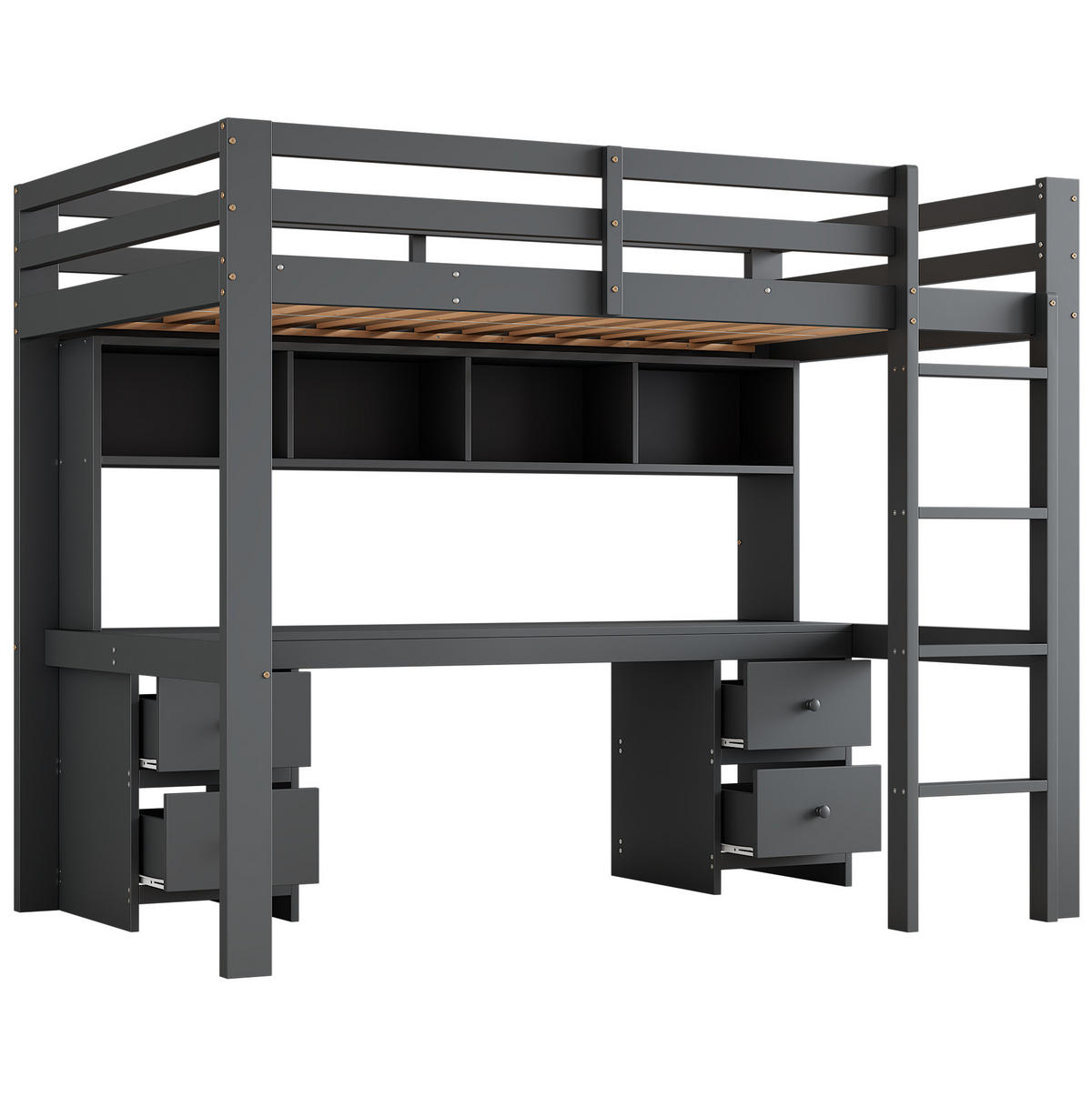 HOCHBETT 90/200 cm grau mit Tisch und großem Stauraum mit Matratze - Grau, Holzwerkstoff (90/200cm) - OKWISH