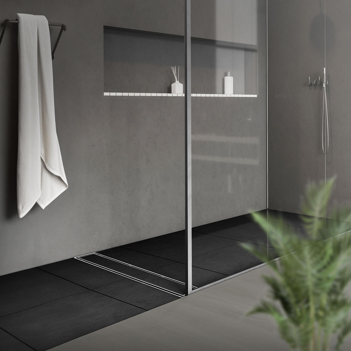 DUSCHRINNE 80cm - Silberfarben, Metall (13.9/7.8/84cm) - LuxeBath