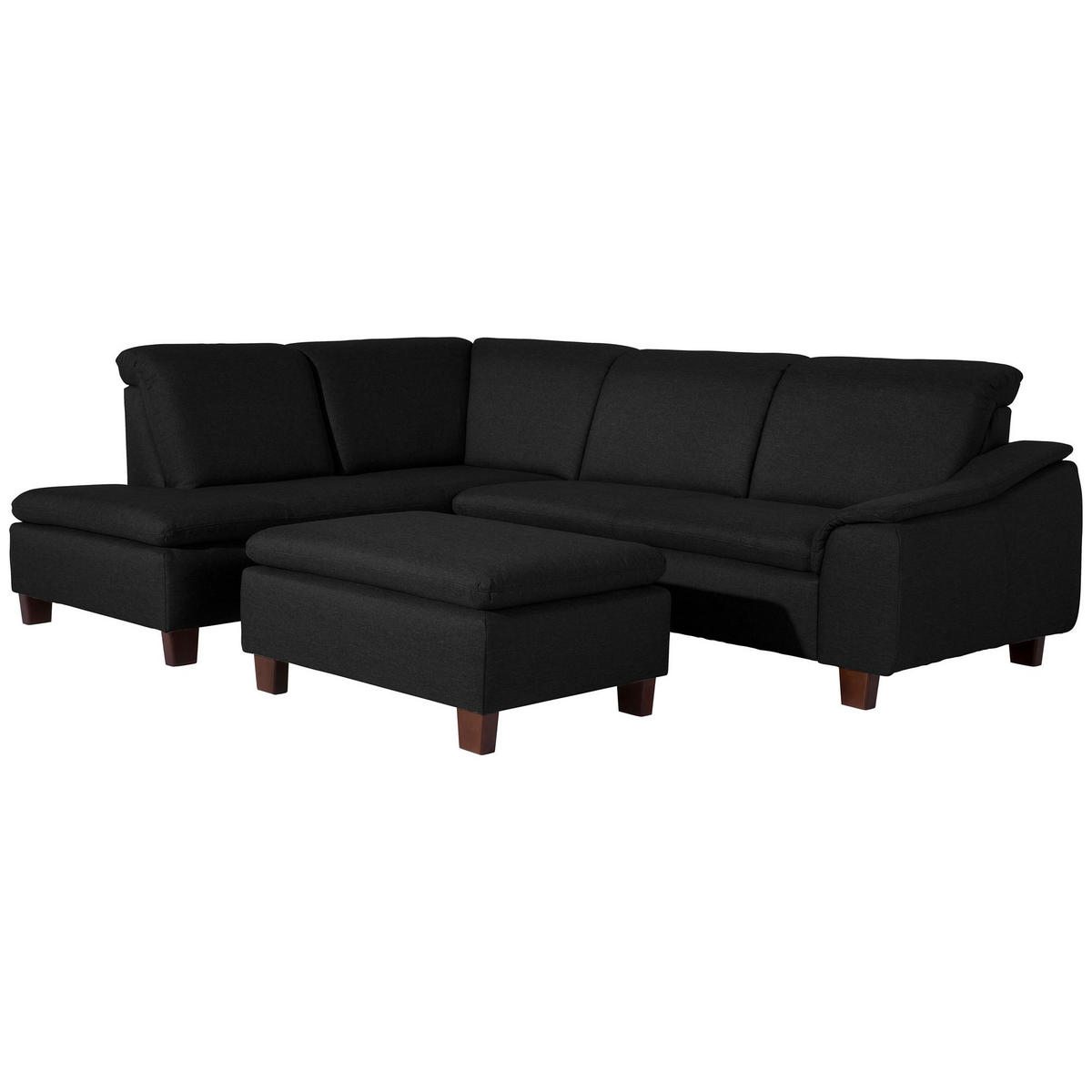 ECKSOFA mit Ottomane links Kaylil Flachgewebe schwarz - Schwarz, Kunststoff (187/247cm) - 58aufmkessel