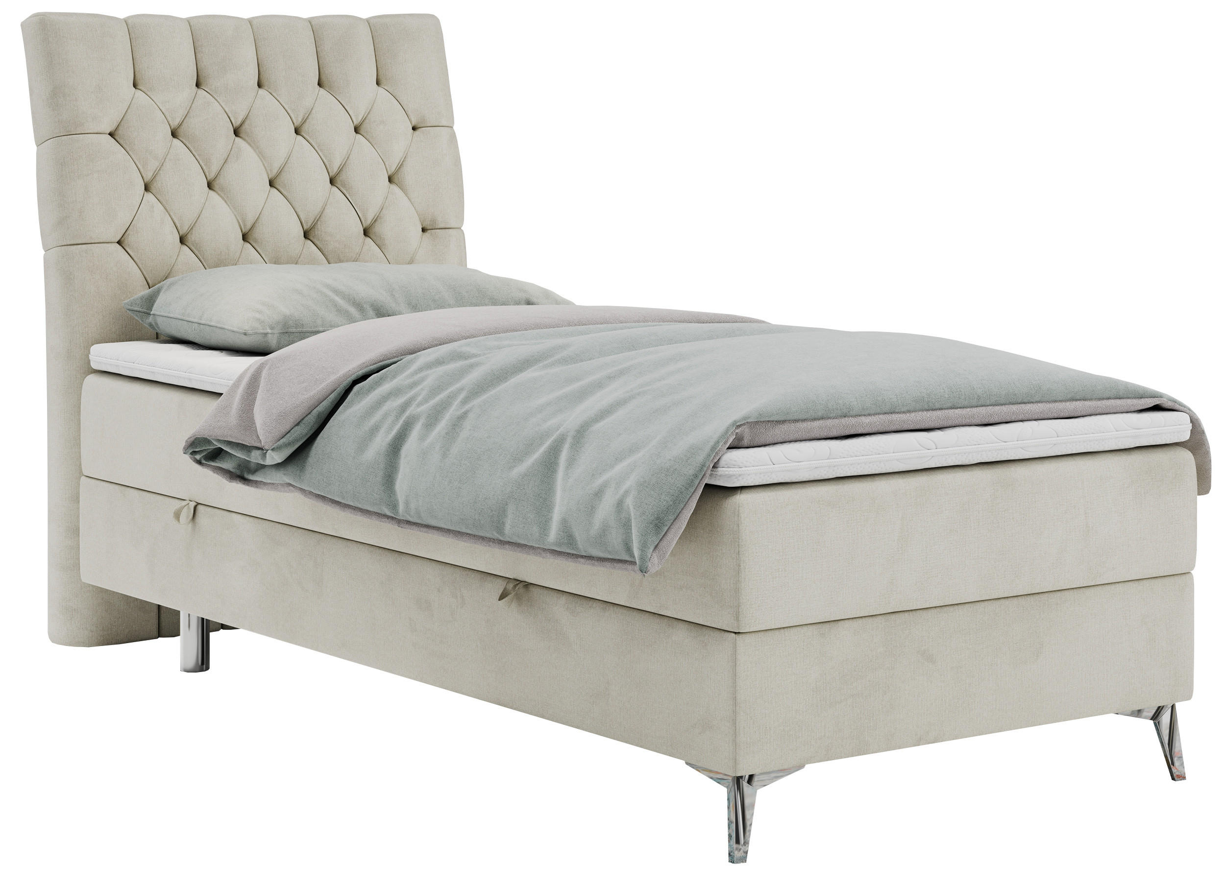 BOXBETT MILEN 90/200 Beige Velvet - H3 - Links Seite - Beige, Holz/Textil (90/200cm) - MKS