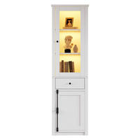 VITRINE LED Hochschrank Glas 200cm 2 Türen Schublade Weiß - Weiß, Holzwerkstoff (55/200/40cm) - FLIEKS