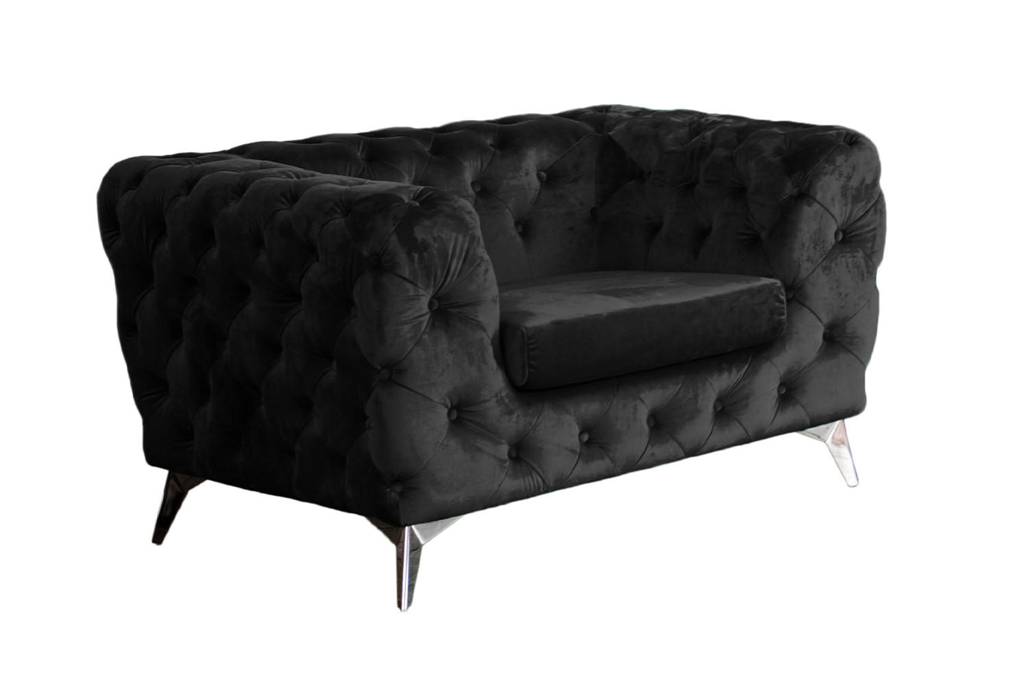 CHESTERFIELD-SESSEL NARLA Schwarz Velvet - Silberfarben/Schwarz, Textil/Metall (120/71/87cm) - KAWOLA