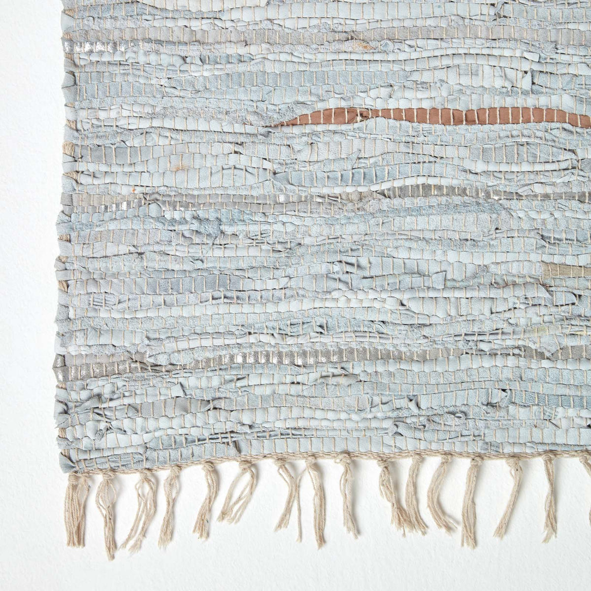 LEDERTEPPICH-LÄUFER Glitter geflochten 66/200 cm - Grau, Leder (66/200cm) - Homescapes