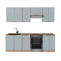 KÜCHENZEILE Fame-Line Hellblau-grau/Goldkraft Eiche 240 cm AP Eiche - Honigeiche/Blaugrau, Holzwerkstoff (240/81.6/60cm) - Vicco