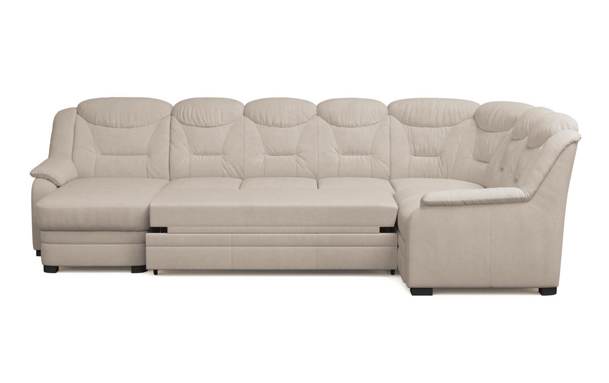 WOHNLANDSCHAFT mit Schlaffunktion und Bettkasten – weiches Chenille-Gewebe - Sandfarben/Beige, Holz/Kunststoff (211/99/330cm) - Cotta