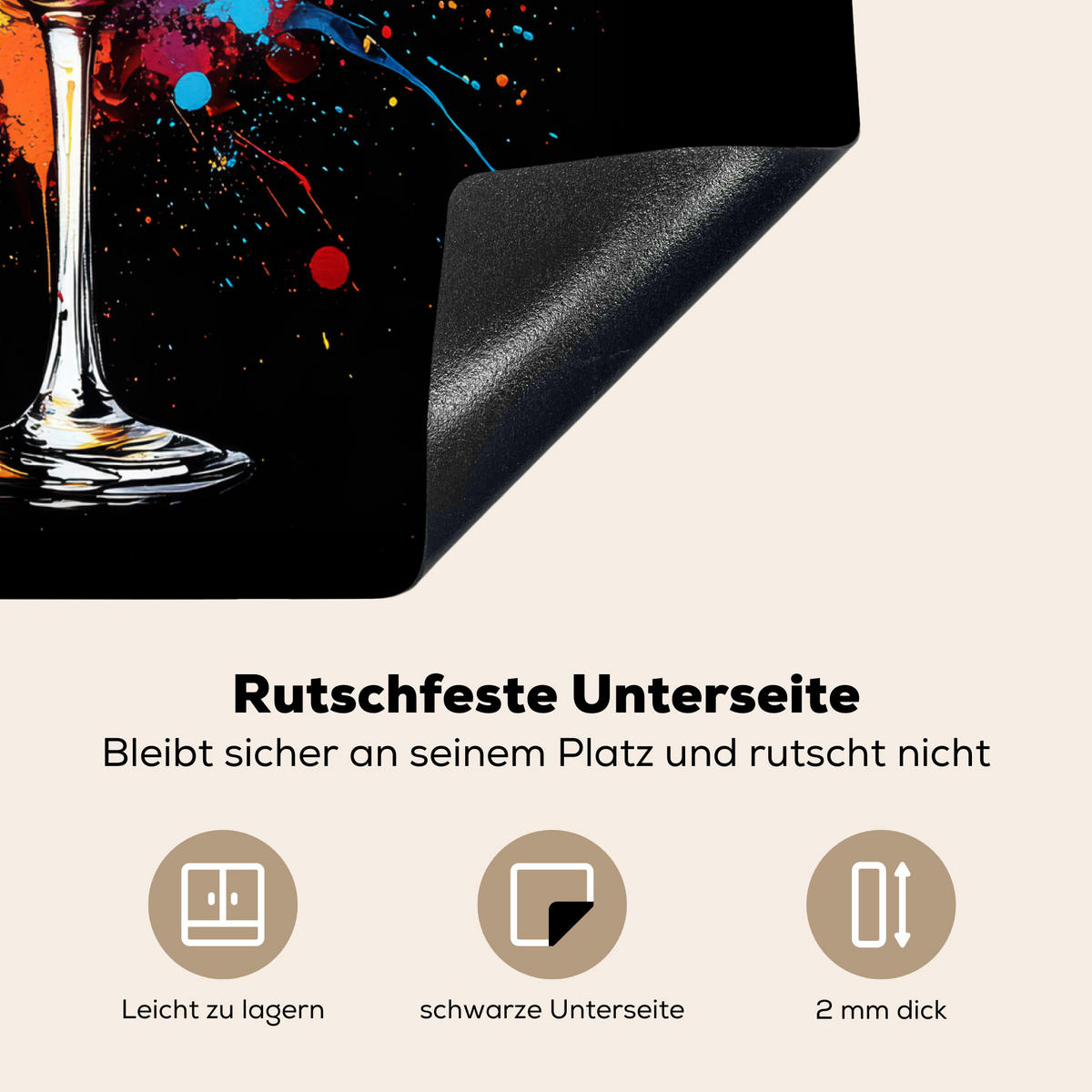 HERDABDECKPLATTE Wein - Glas - Graffiti - Getränk - Rot - Farbe 58x51 cm - Weinrot, Kunststoff (58.3/51.3/0.2cm) - MuchoWow