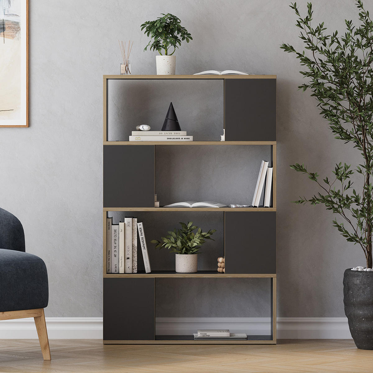 RAUMTEILER Eneos Anthrazit/Eiche 80 x 124.5 cm - Eichefarben/Anthrazit, Holzwerkstoff (80/124.5/24cm) - Vicco