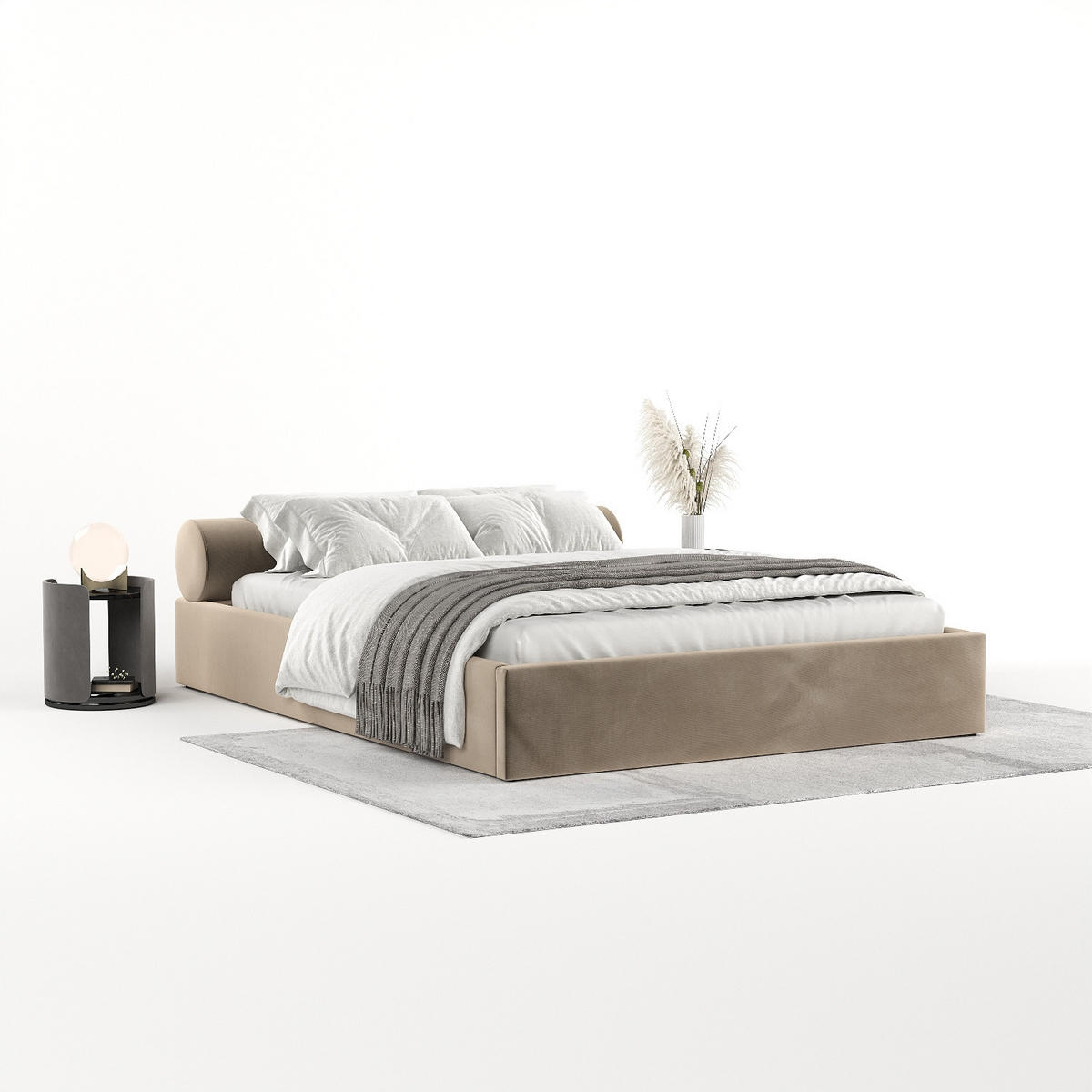 POLSTERBETT Solvo mit Stauraum 140/200 cm Taupe im Paros Stoff - Taupe/Schwarz, Holz/Holzwerkstoff (140/200cm) - AltaBeds