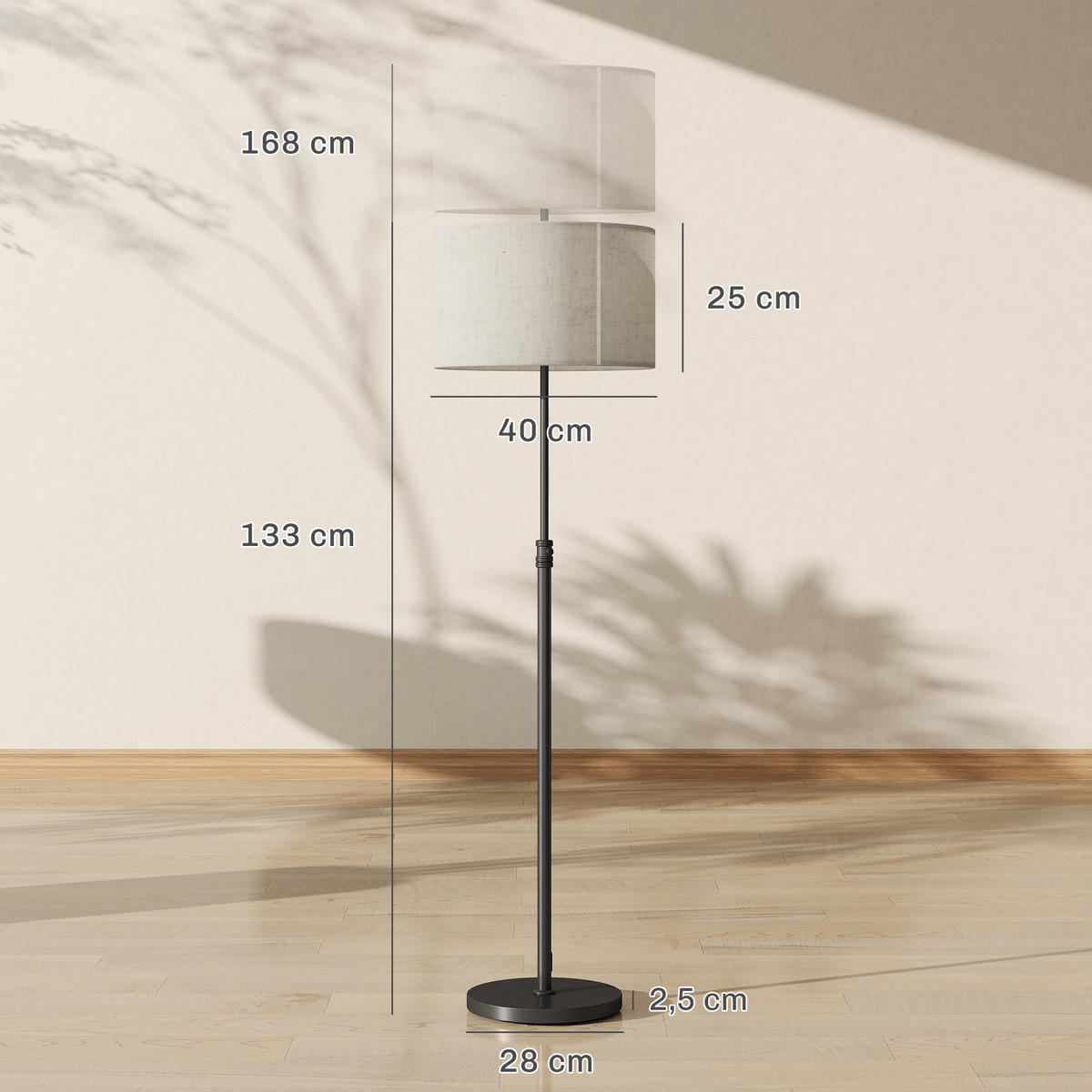 STOJACÍ lampa, ocel, lněná látka, černá - černá, kov (40/40/168cm) - HOMCOM