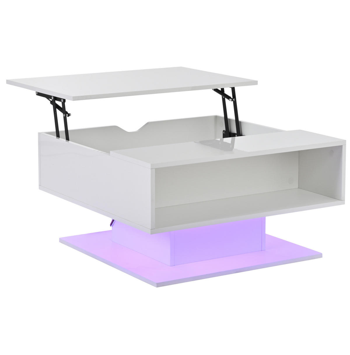 COUCHTISCH 80/75/40 cm mit höhenverstellbarer Tischplatte, LED-Beleuchtung und Stauraum, Weiß - Weiß, Holzwerkstoff (80/75/40cm) - Redom