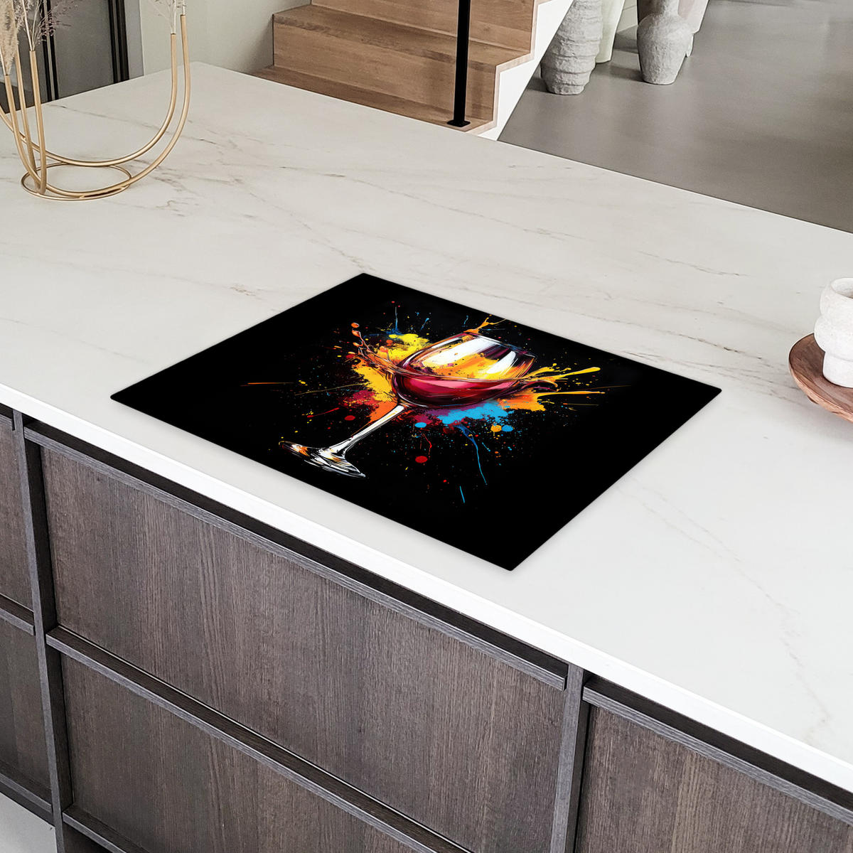 HERDABDECKPLATTE Wein - Glas - Graffiti - Getränk - Rot - Farbe Herdabdeckung Induktionsfeld 70x52 cm - Weinrot, Kunststoff (70/52/0.2cm) - MuchoWow