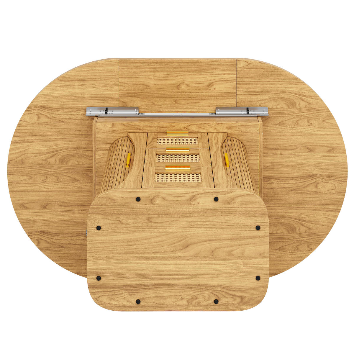 ESSTISCH Ausziehbar 118-158Cm Stauraum Rattan Schwarz - Naturfarben, Holzwerkstoff (118/118/77.1cm) - FLIEKS
