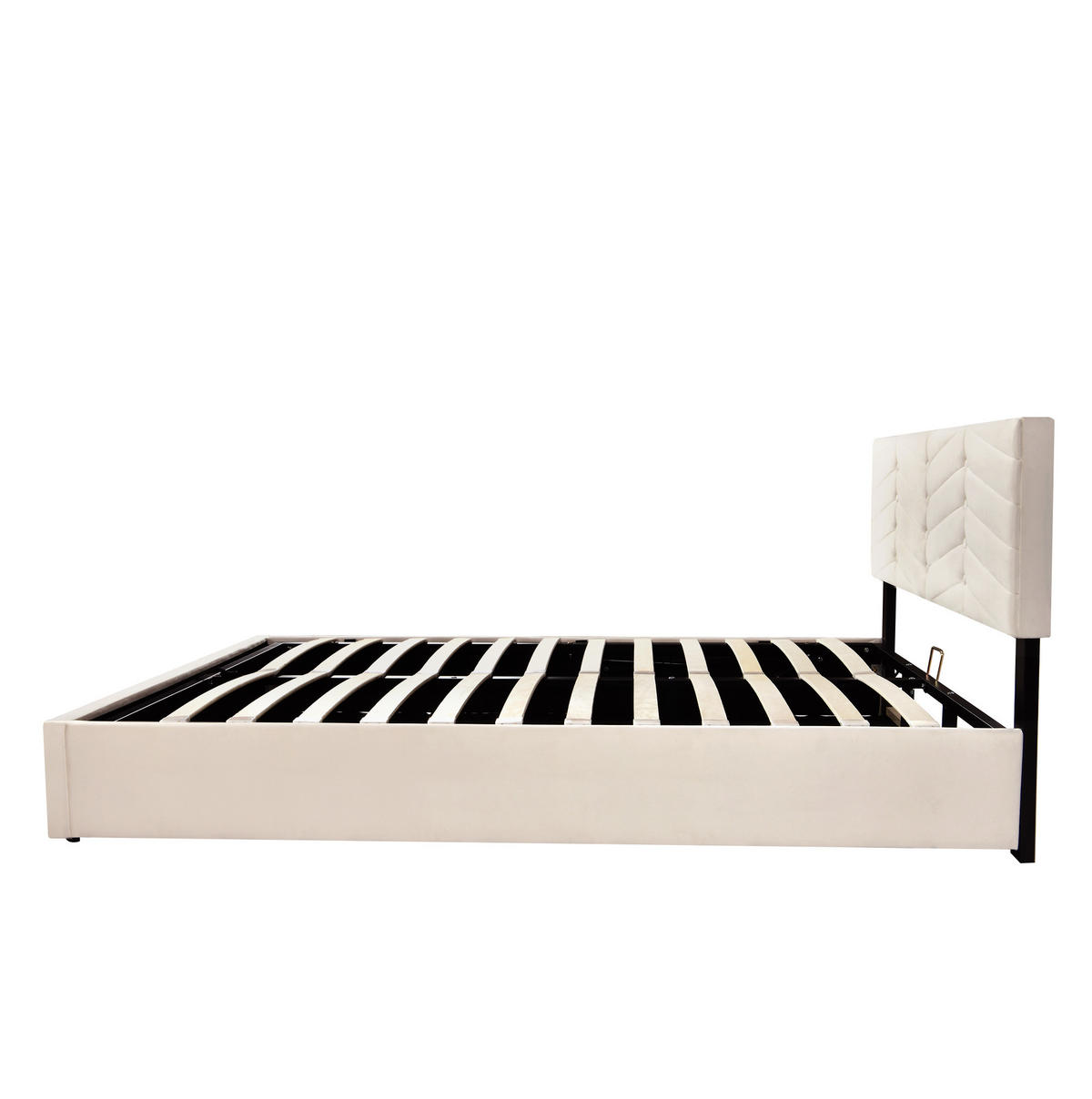 ČALOUNĚNÁ postel ze sametu 140x200 cm béžová s nastavitelným čelem a roštem, stabilní konstrukce - béžová, textil (140/200cm) - Modfu
