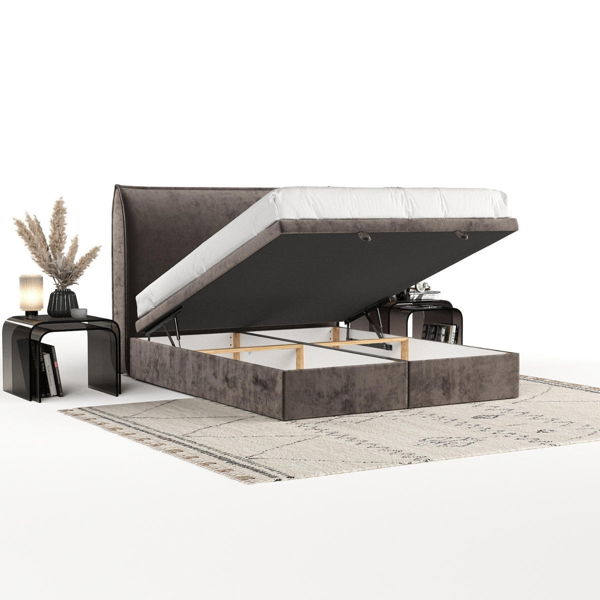 POLSTERBETT Tuvalu mit Stauraum 160/200 cm Braun im Lotta Stoff - Schwarz/Braun, Holz/Holzwerkstoff (160/200cm) - AltaBeds