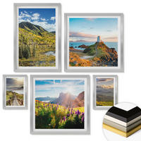 WANDBILDER 5er Set - 50x50 cm & 20x30 cm & 40x60 cm Silberner Rahmen - Berglandschaften Wasserfall - Silberfarben, Kunststoff (40/60cm) - ArtPrintCave