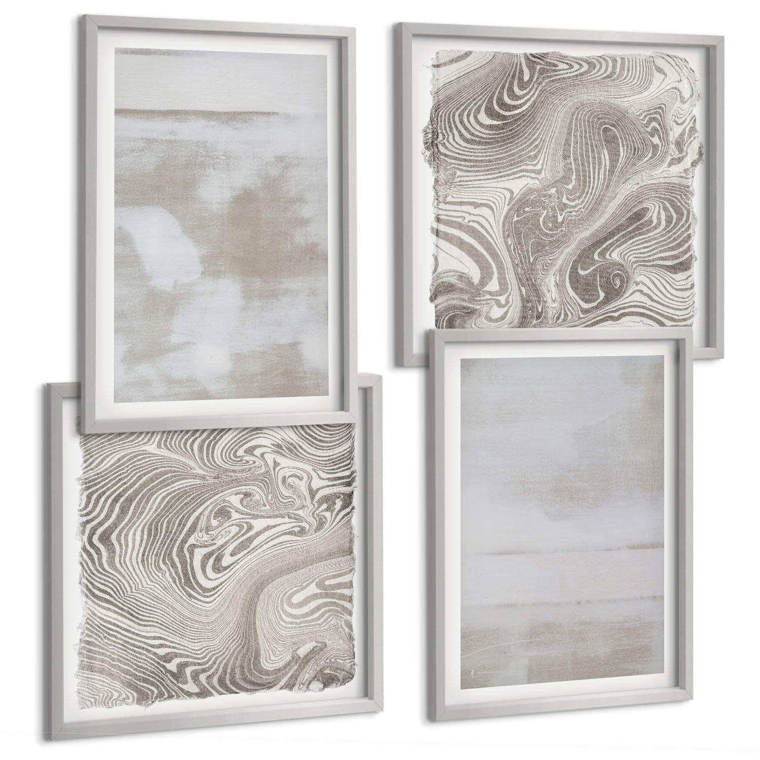 BILDER SET 4er Set - 50x50 cm & 40x60 cm Silberner Rahmen - Abgenutzte Texturen, moderner Stil - Silberfarben, Kunststoff (50/50cm) - TULUP