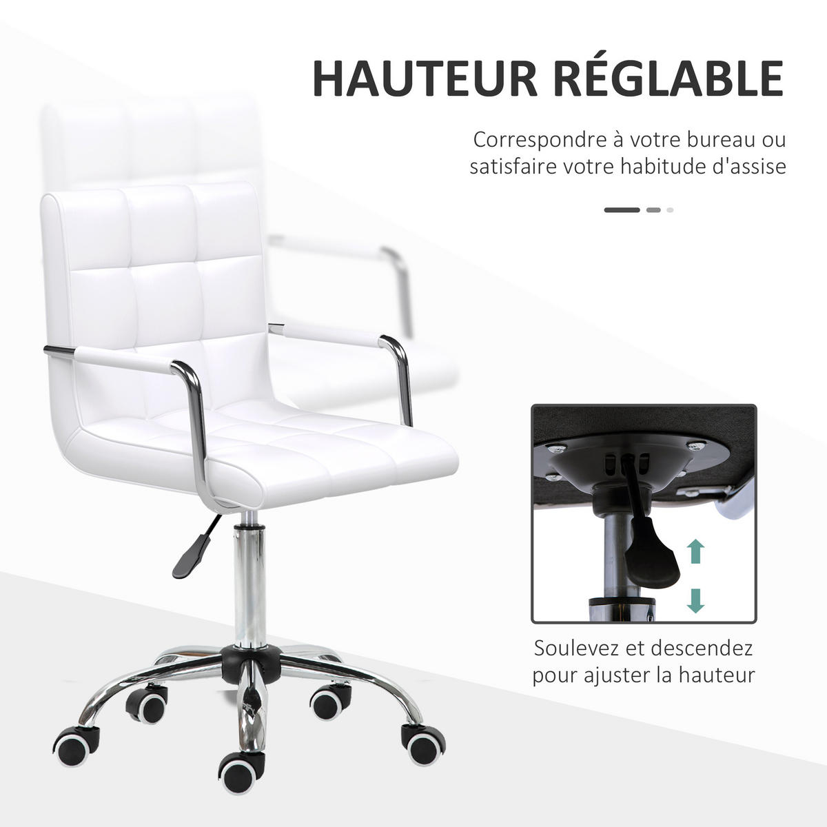 DREHSTUHL DE-11649 höhenverstellbar mit Steppung Weiß - Weiß, Metall (54/99/52.5cm) - ComfortXL