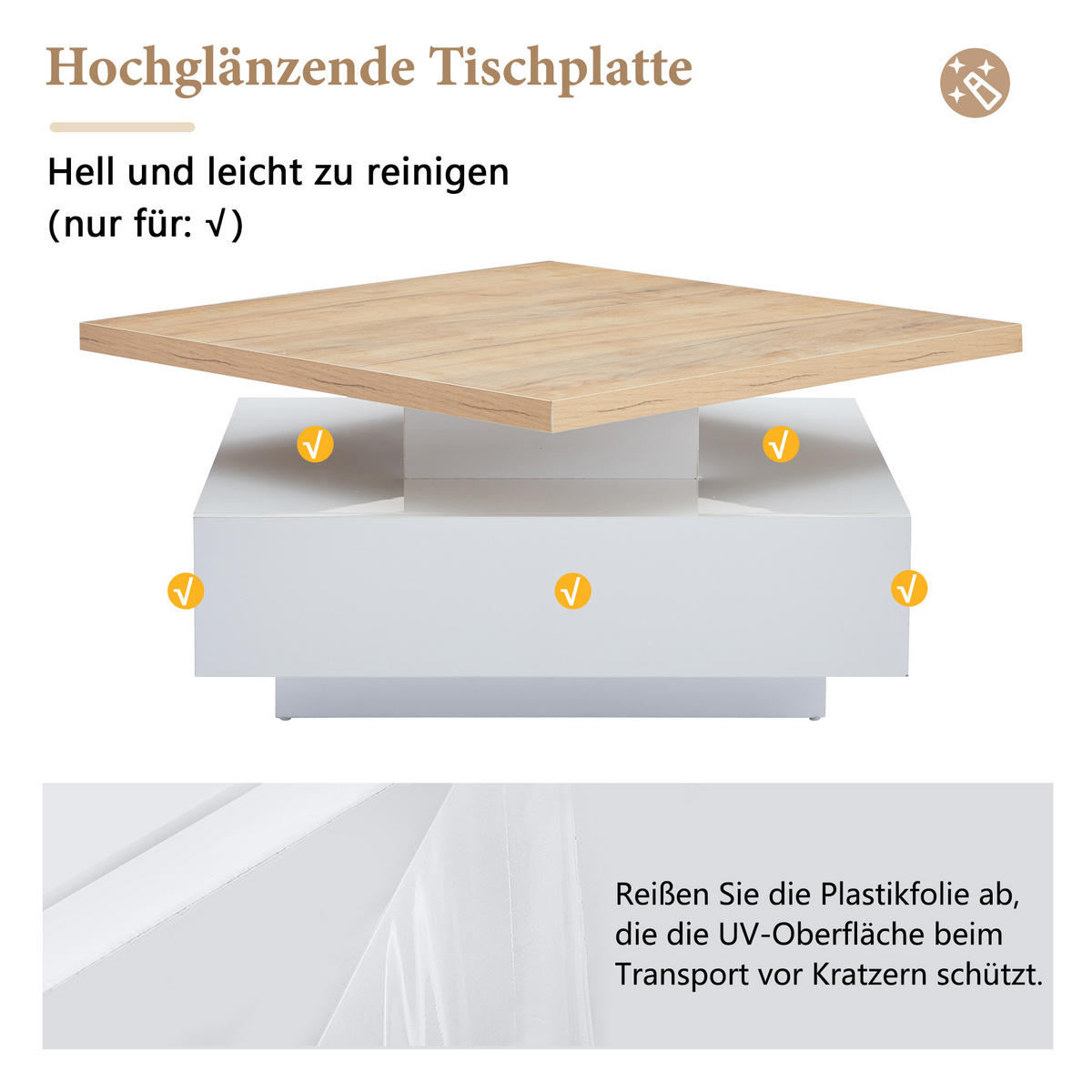 COUCHTISCH DE-192 Multifunktional Eichefarben - Eichefarben, Holzwerkstoff (70/70/36cm) - ComfortXL