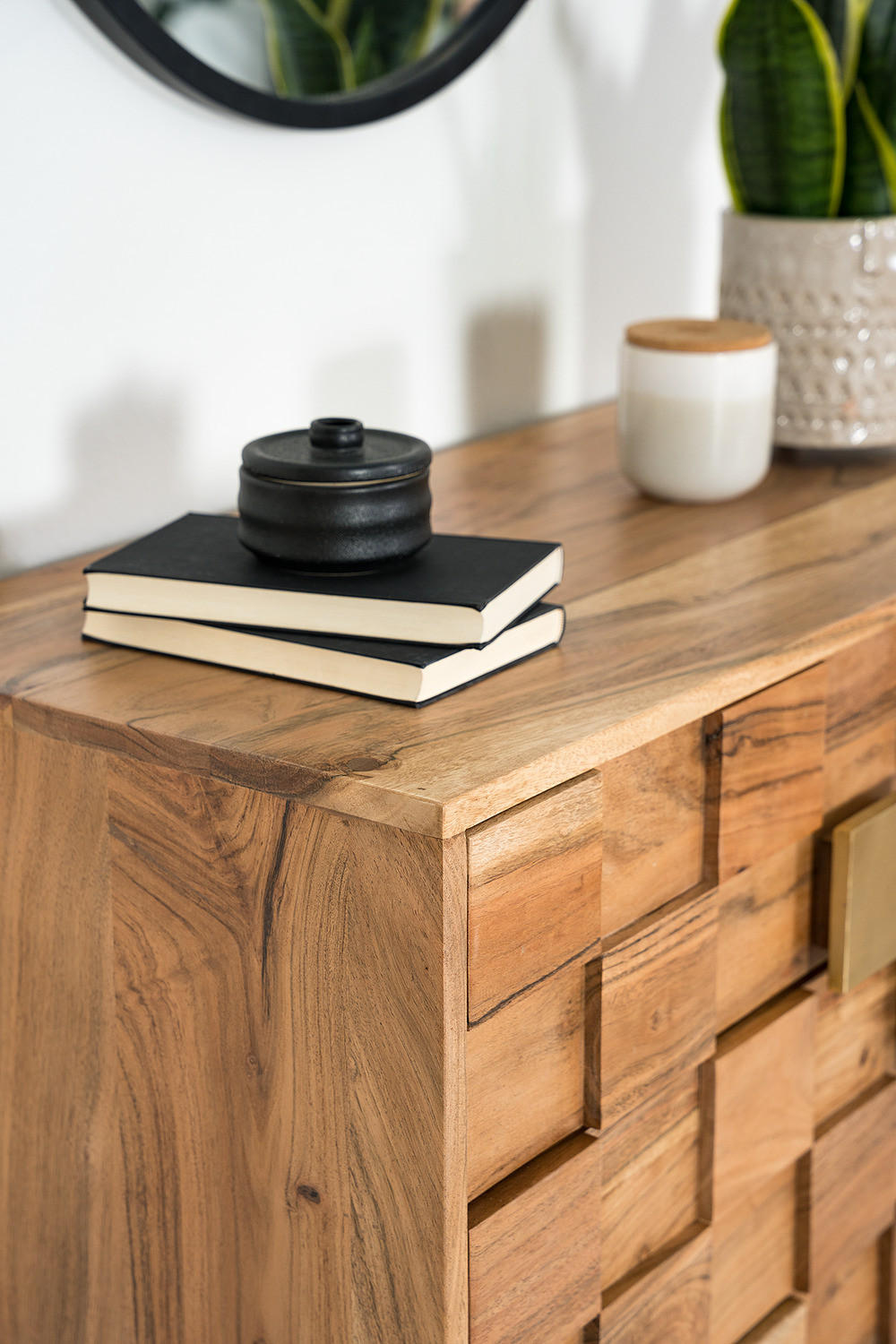 KOMMODE mit 4 Schubladen - Akazie massiv / Eisen - Akaziefarben, Holz (85/85/40cm) - home24