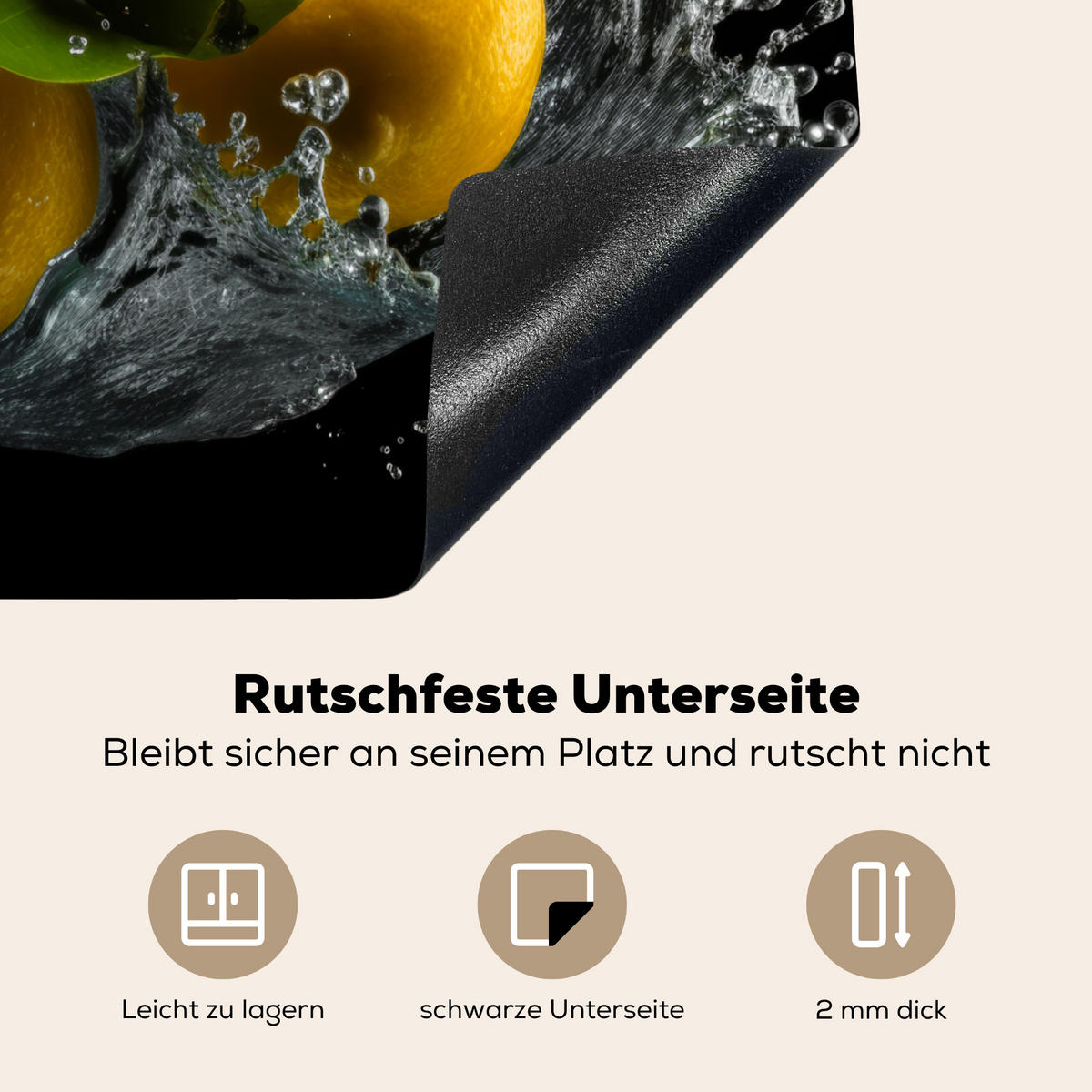 HERDABDECKPLATTE Zitrone - Obst - Gelb - Schwarz 57x51 cm - Gelb, Kunststoff (57.6/51.6/0.2cm) - MuchoWow