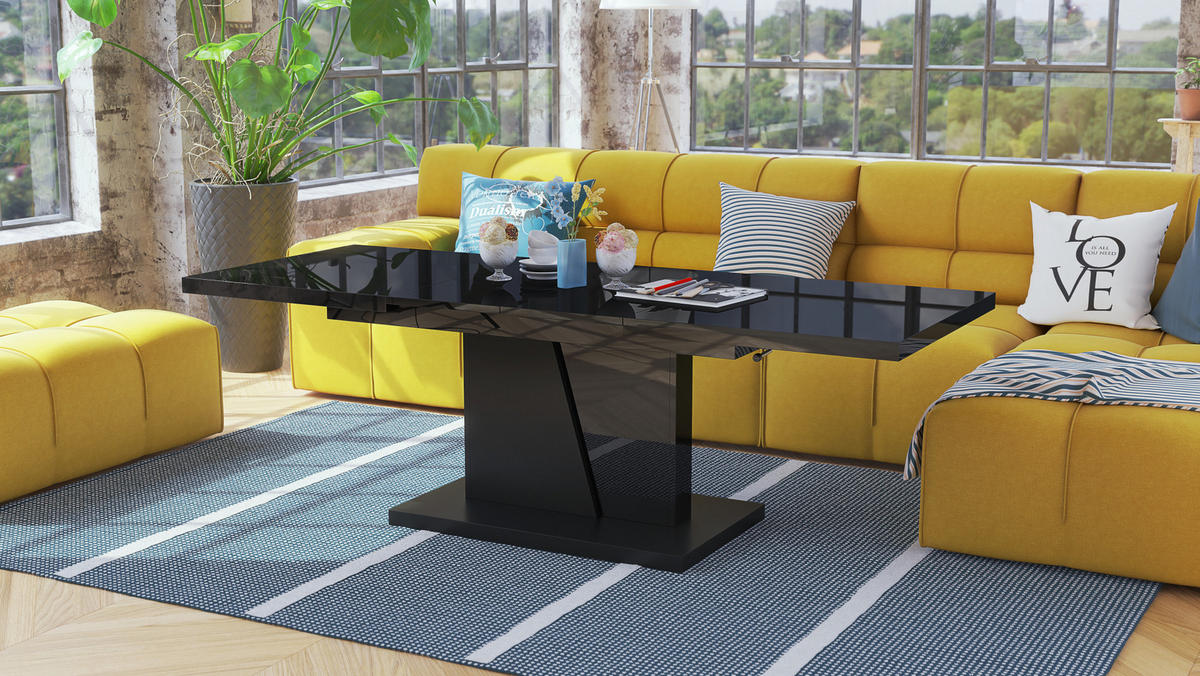 COUCHTISCH rechteckig Schwarz Hochglanz - Schwarz matt ausziehbar höhenverstellbar - Schwarz Hochglanz/Schwarz, Holzwerkstoff (70/120/60cm) - designimpex